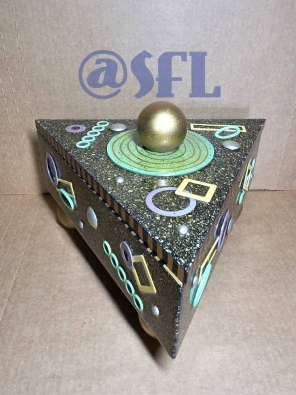 Post Modern 90s Vtg Artisan Lidded Box by Rokoko Storage Trinklet Collectible